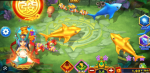 Fishing Yilufa - Main game screen with golden Koi fish and God of Wealth