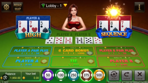 Teen Patti 20-20 - Betting interface with A/B/Tie options
