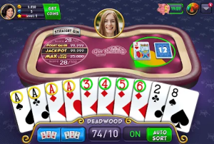 Gin Rummy - Main game screen with player hands and discard pile